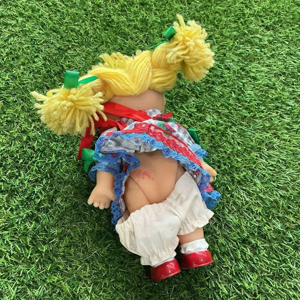 Vintage Cabbage Patch Kids Doll Blonde Glasses Dress Red Shoes 9” Coleco Style